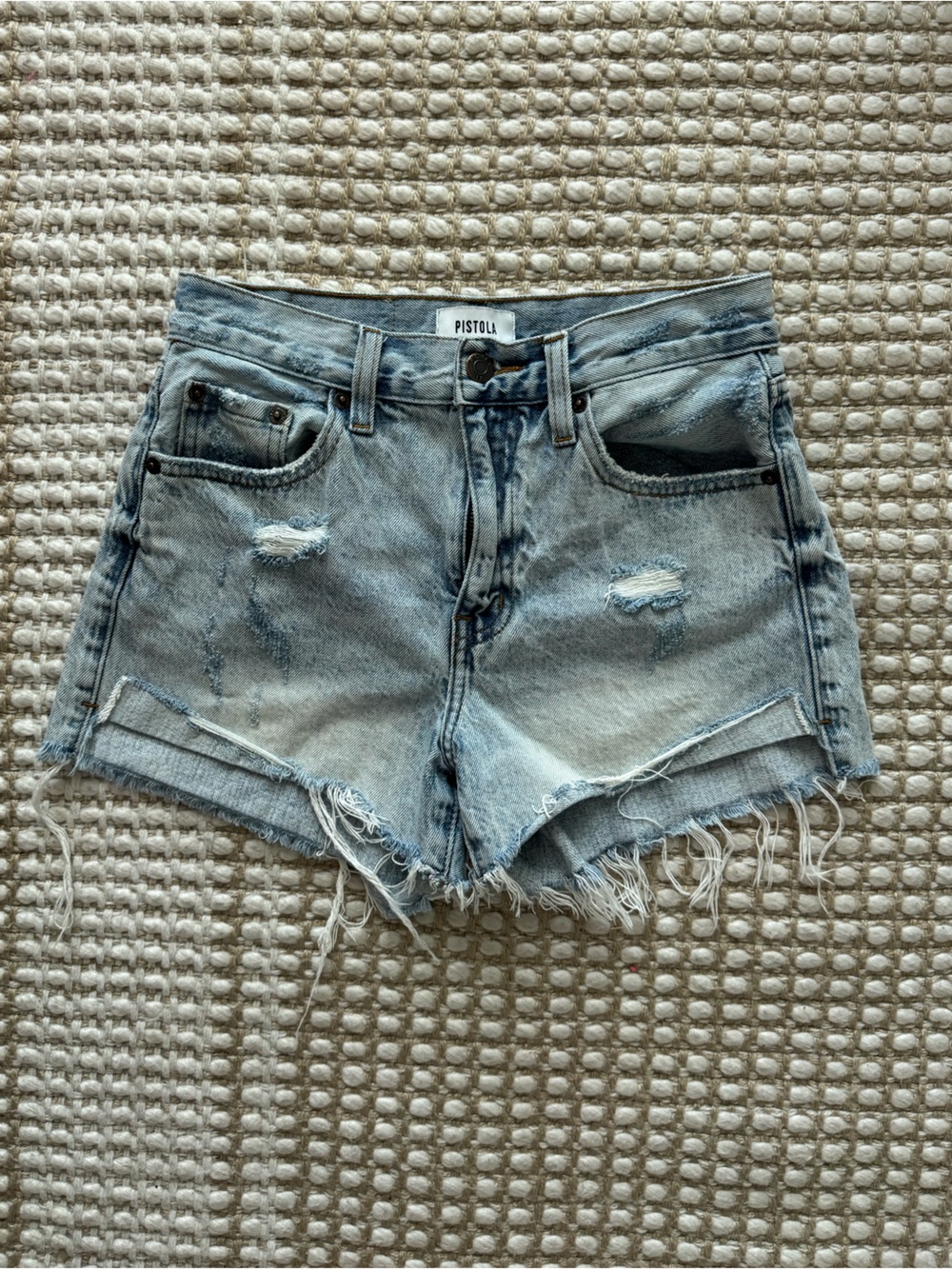pistola Light Wash Distressed Denim Cutoff Shorts